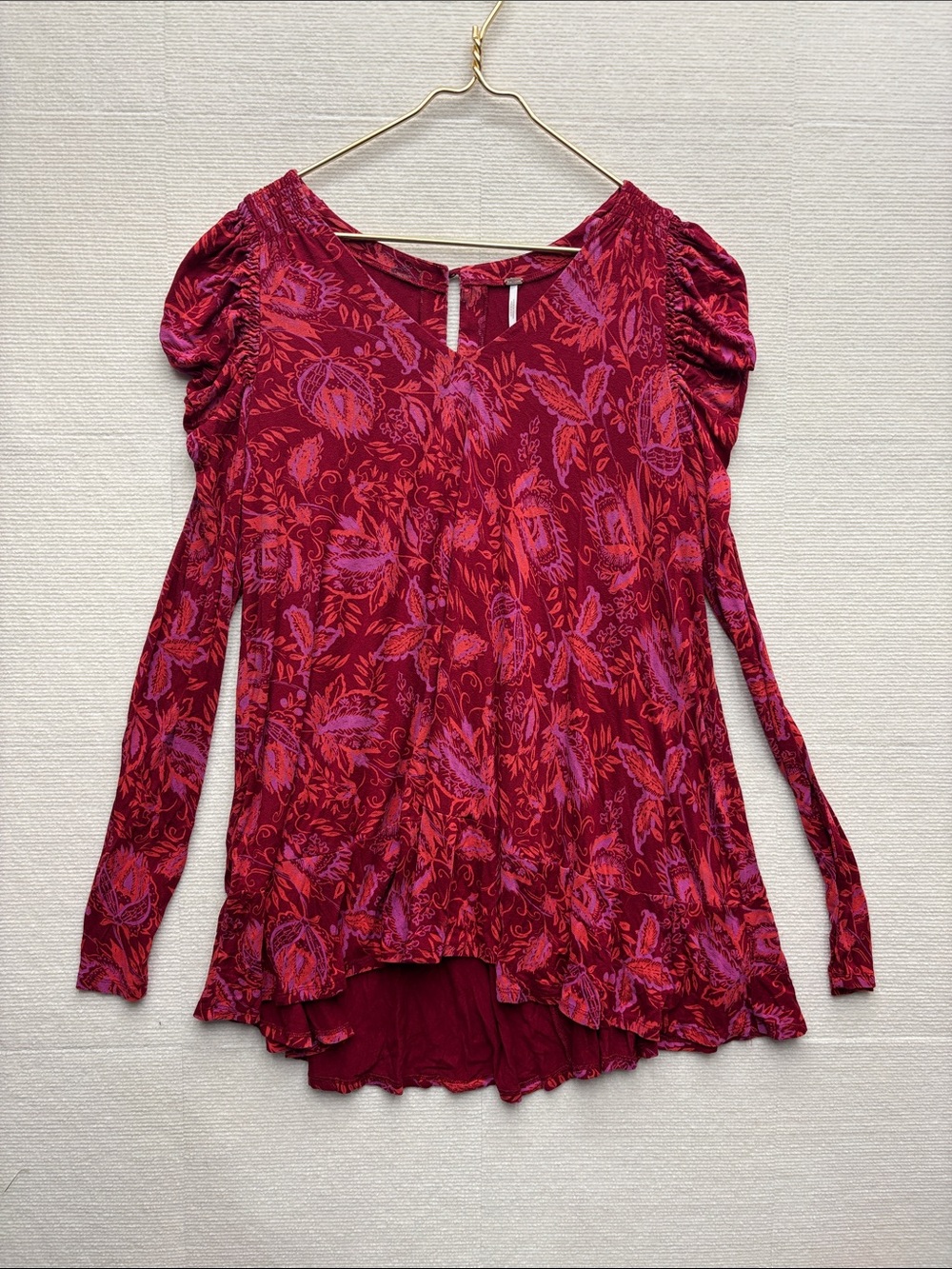 Free People medium Women's Floral V-Neck Long Sleeve Tunic dress hello lover